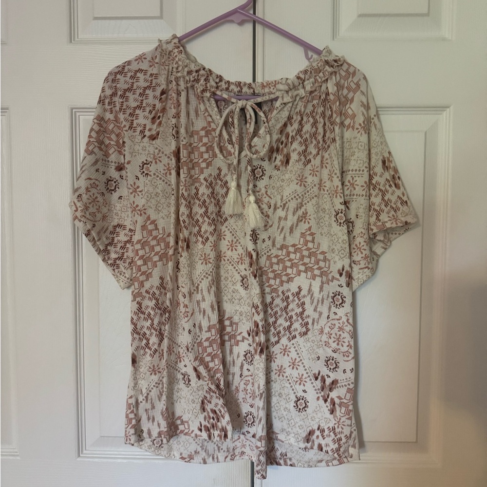 Daytrip Cream and Brown Flutter Sleeve Blouse